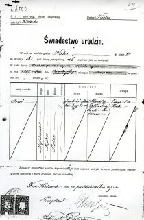 Srul Dajbog's birth certificate